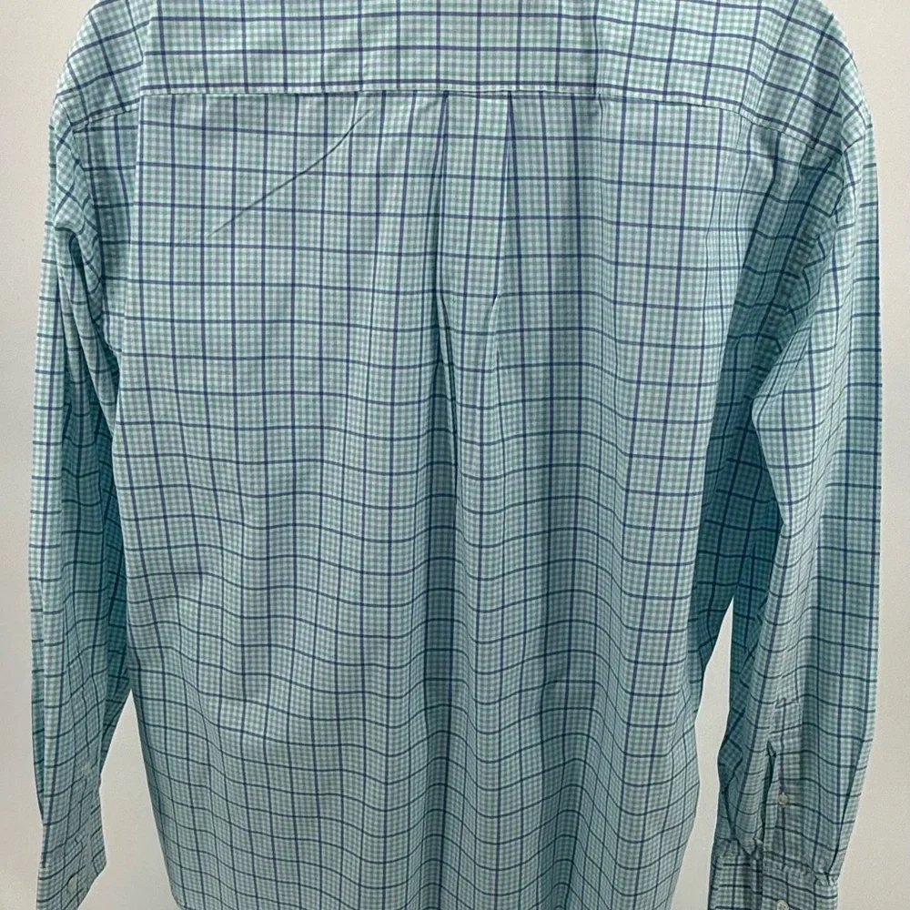 Vineyard Vines Cooper Shirt Aqua Plaid Check Long Sleeve Men’s XL Logo on Sleeve